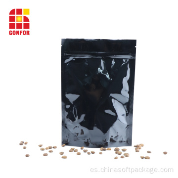 Bolsas de café Ziplock de aluminio negro de 16 oz con válvula